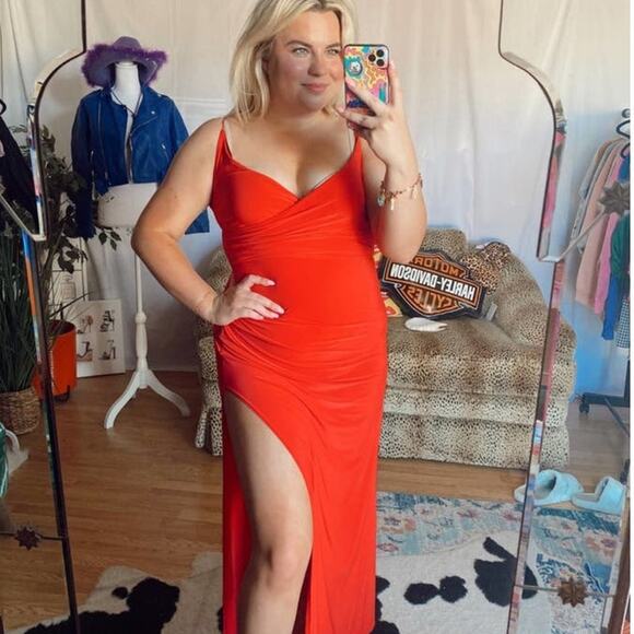 Nasty Gal V-Neck Wrap Maxi Dress with High Slit Red Size 8 - Picture 6 of 6